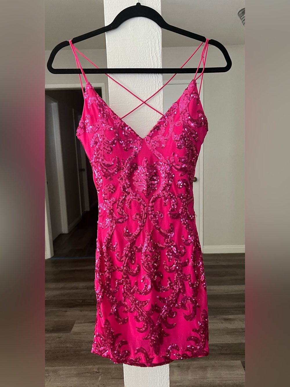 Windsor Neon Pink Sequin V-Neck Mini Dress - Picture 3 of 6